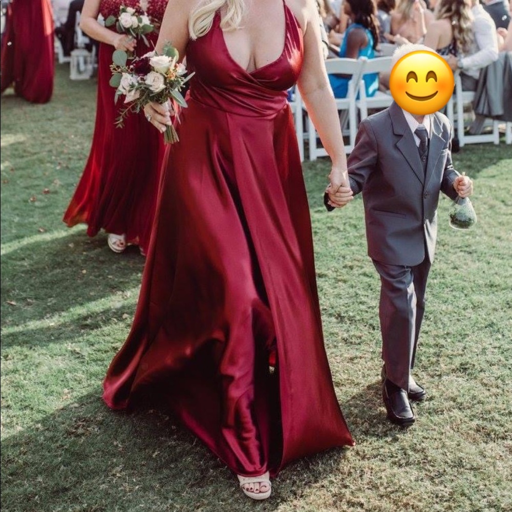 Wine Colored Satin Formal Gown